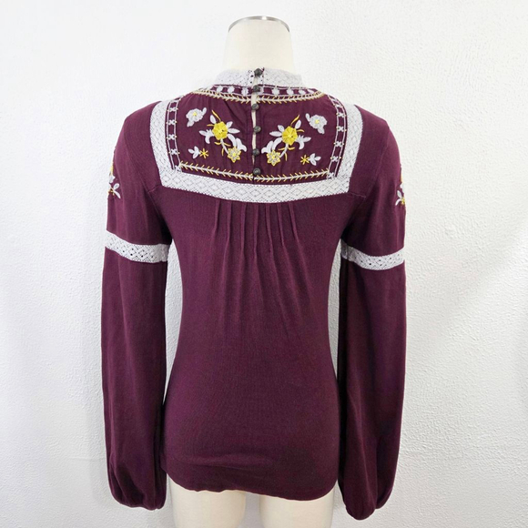 Free People Cozy on Up embroidered peasant top berry wine red purple women large - Picture 4 of 9